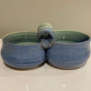DeGuzman Drip Glaze Blue Green Dual Bowl Pottery